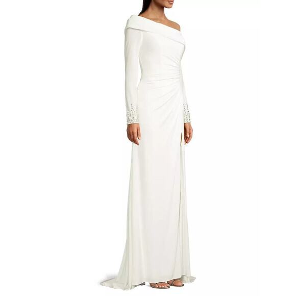 Mac Duggal Asymmetrical One Shoulder White Beaded Gown Size 2 - Picture 1 of 9